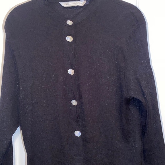 Zara Woman black tunic with mother pearl button and two sides split size L - Picture 5 of 10